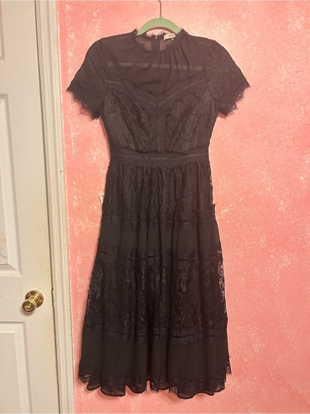 Antoinette Black Lace Midi Dress High Neck